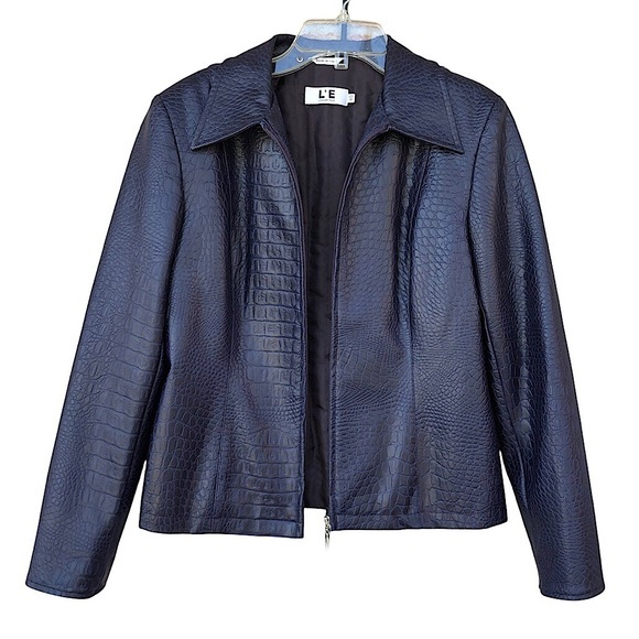L’E L’EQUIPE PLUS Made Italy Faux Leather Crocodile  Print Purple Jacket 40=S=4 - Picture 1 of 14